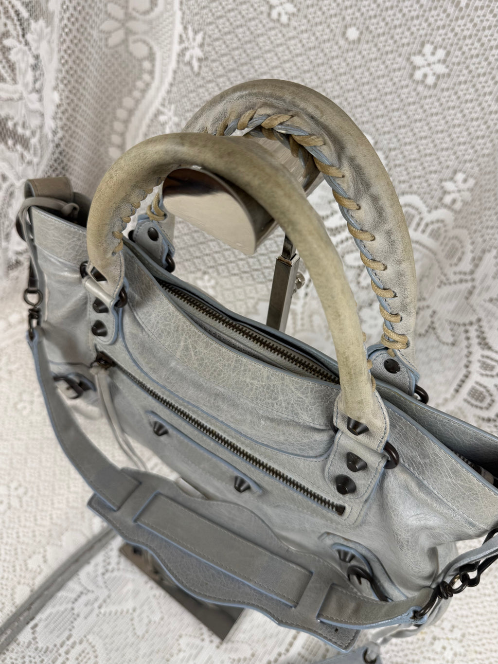 Vintage 2009 Balenciaga “The First” 2-Way Leather Bag Pale Blue