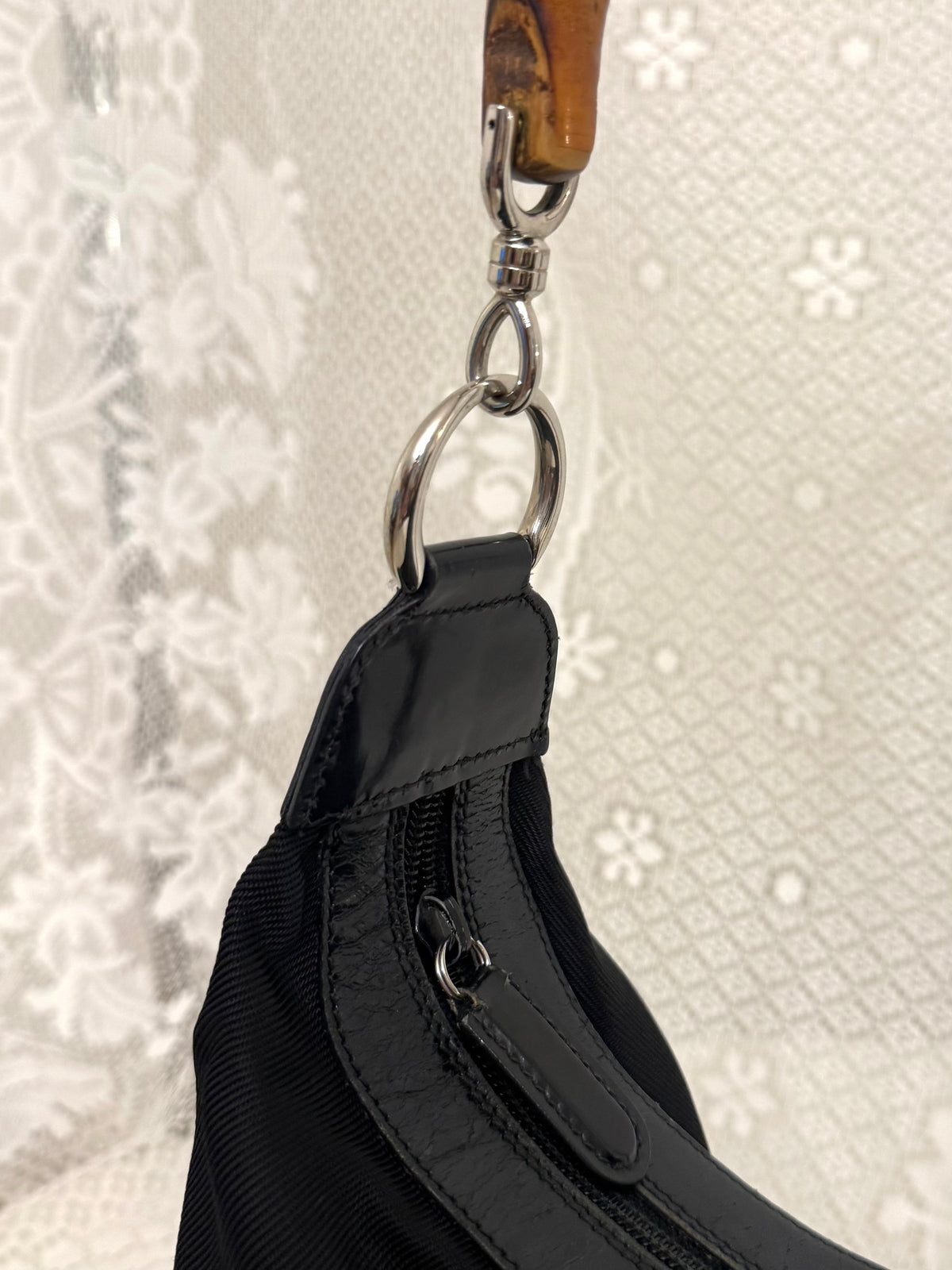 Vintage Gucci Black Hobo Bag with Bamboo Top Handle