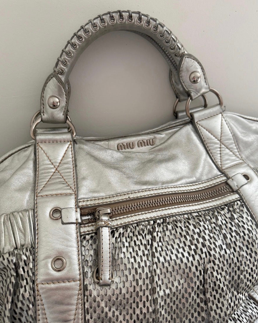 Vintage 00s Miu Miu Metallic Silver Mesh Bag Large