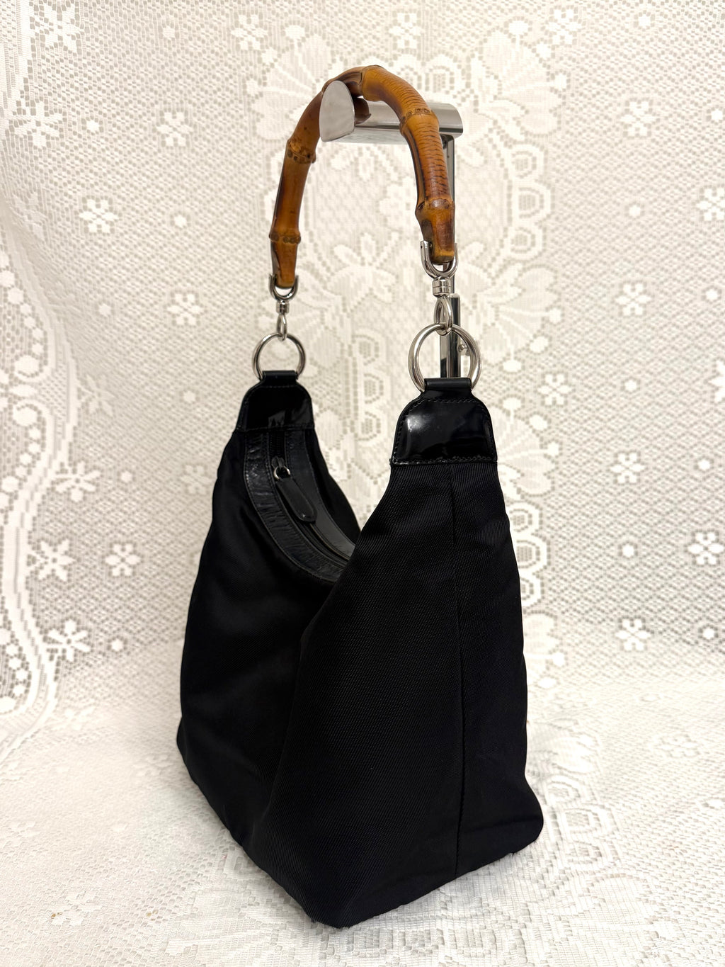 Vintage Gucci Black Hobo Bag with Bamboo Top Handle
