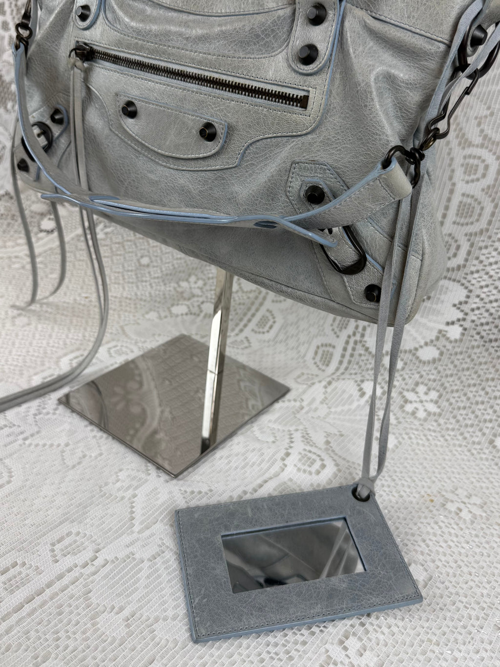 Vintage 2009 Balenciaga “The First” 2-Way Leather Bag Pale Blue