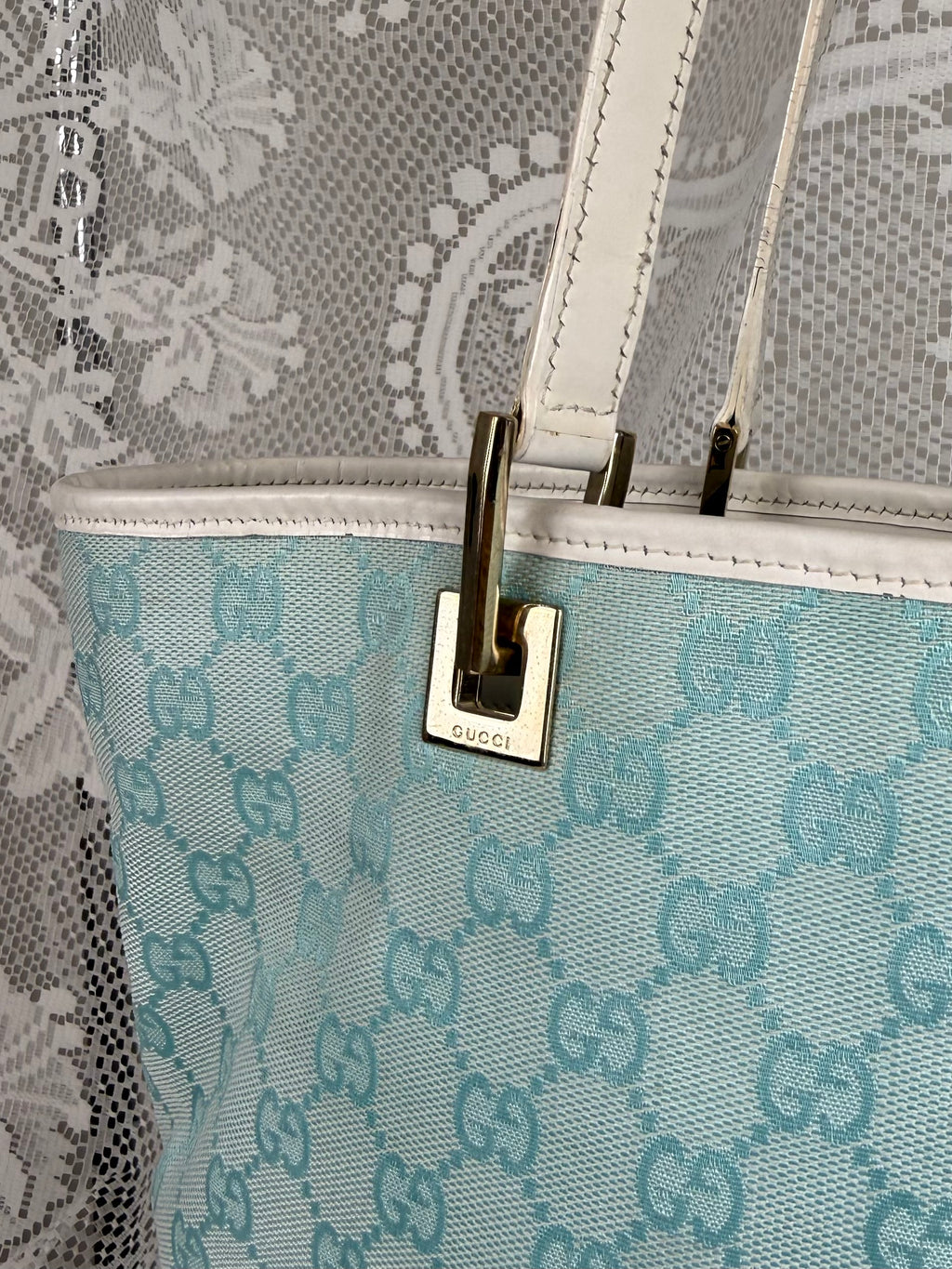 Vintage 00s Gucci GG Monogram Tote Bag Teal