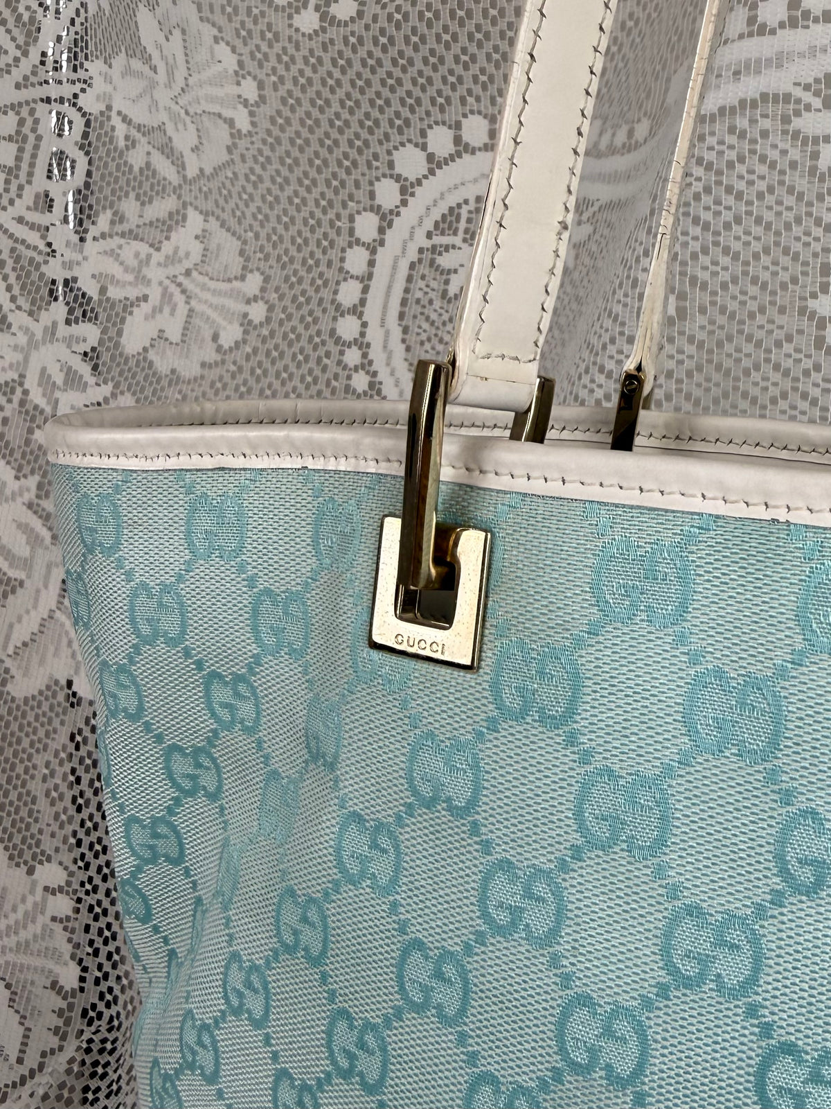 Vintage 00s Gucci GG Monogram Tote Bag Teal
