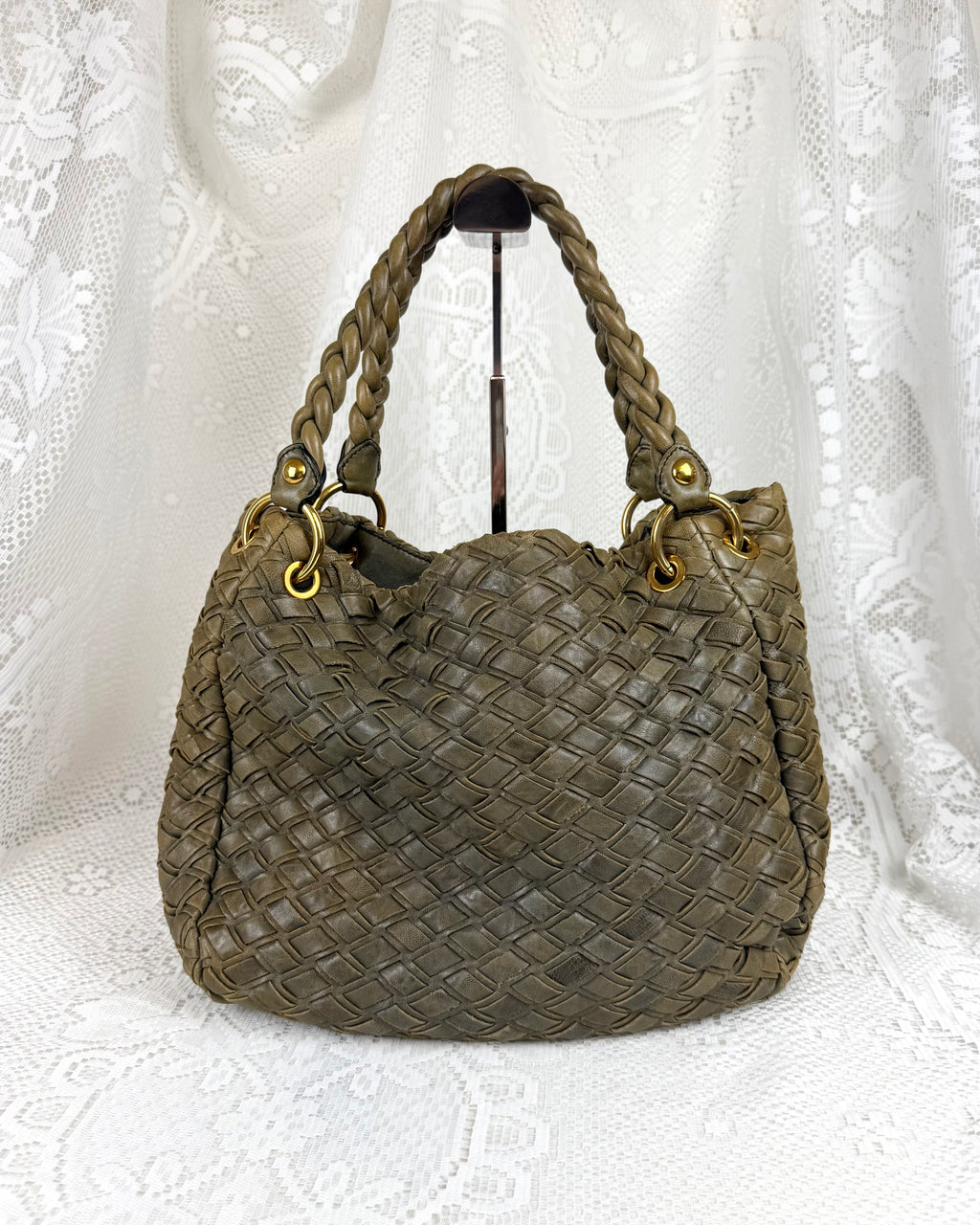 Vintage 00s Miu Miu Woven Leather Shoulder Bag