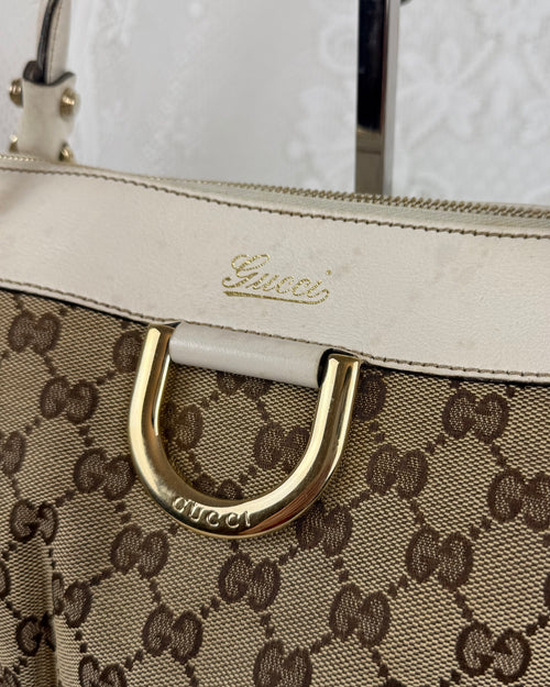 Vintage 00s Gucci Abbey D Ring Shoulder Bag GG Monogram White