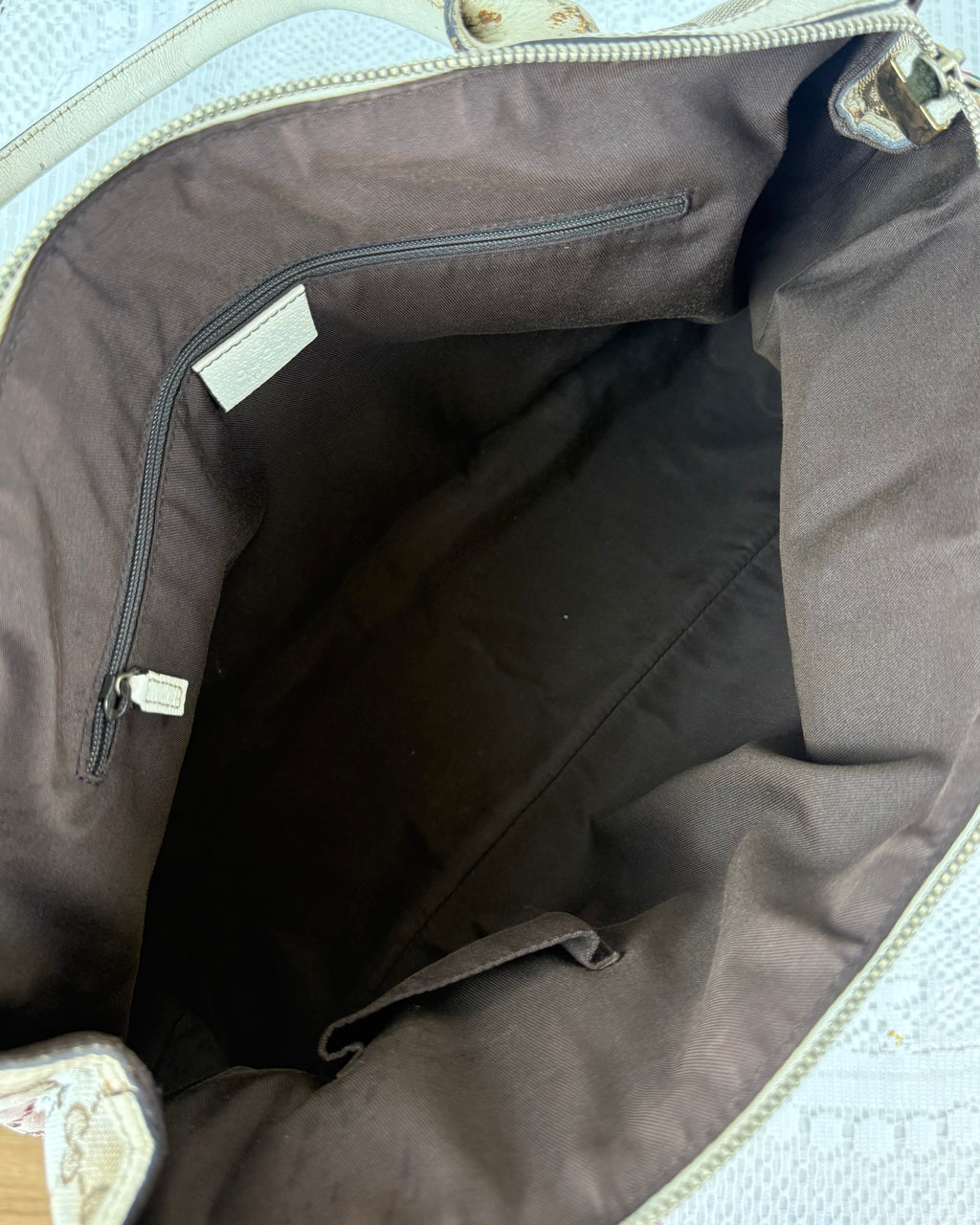 Vintage 00s Gucci Princy GG Canvas Leather Tote Bag White
