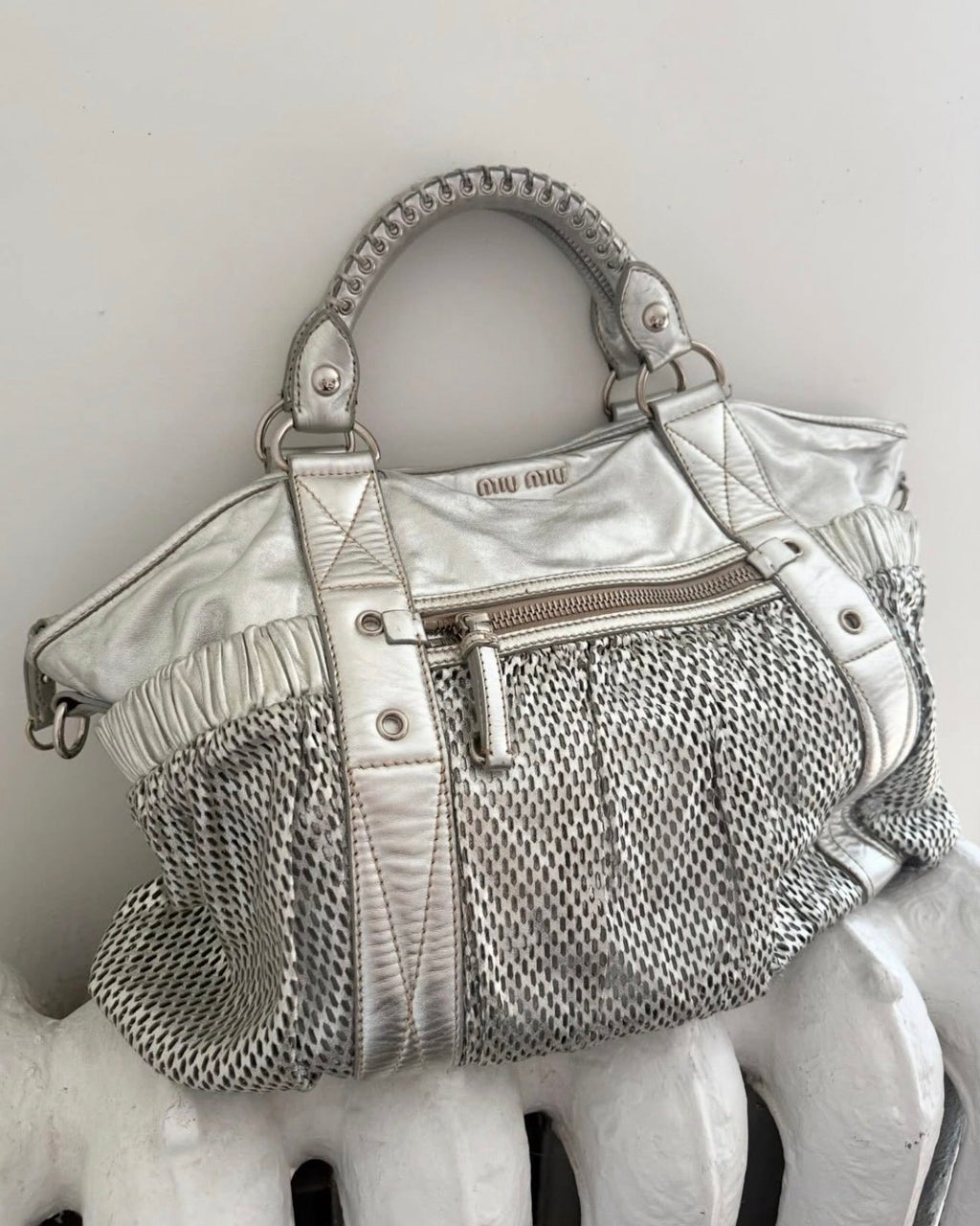 Vintage 00s Miu Miu Metallic Silver Mesh Bag Large