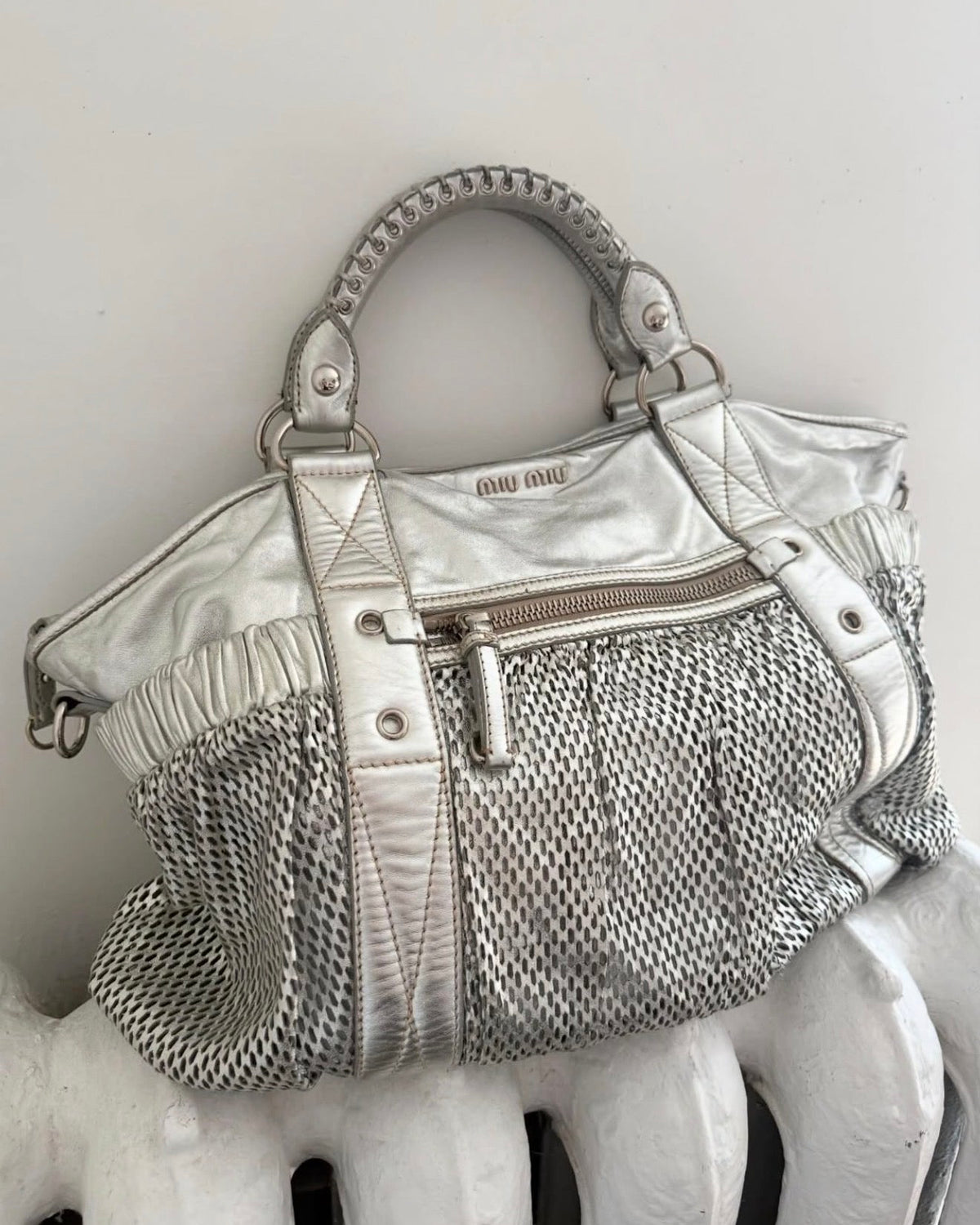 Vintage 00s Miu Miu Metallic Silver Mesh Bag Large