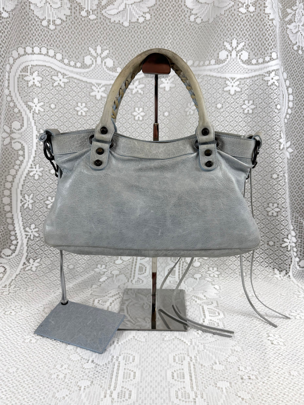 Vintage 2009 Balenciaga “The First” 2-Way Leather Bag Pale Blue