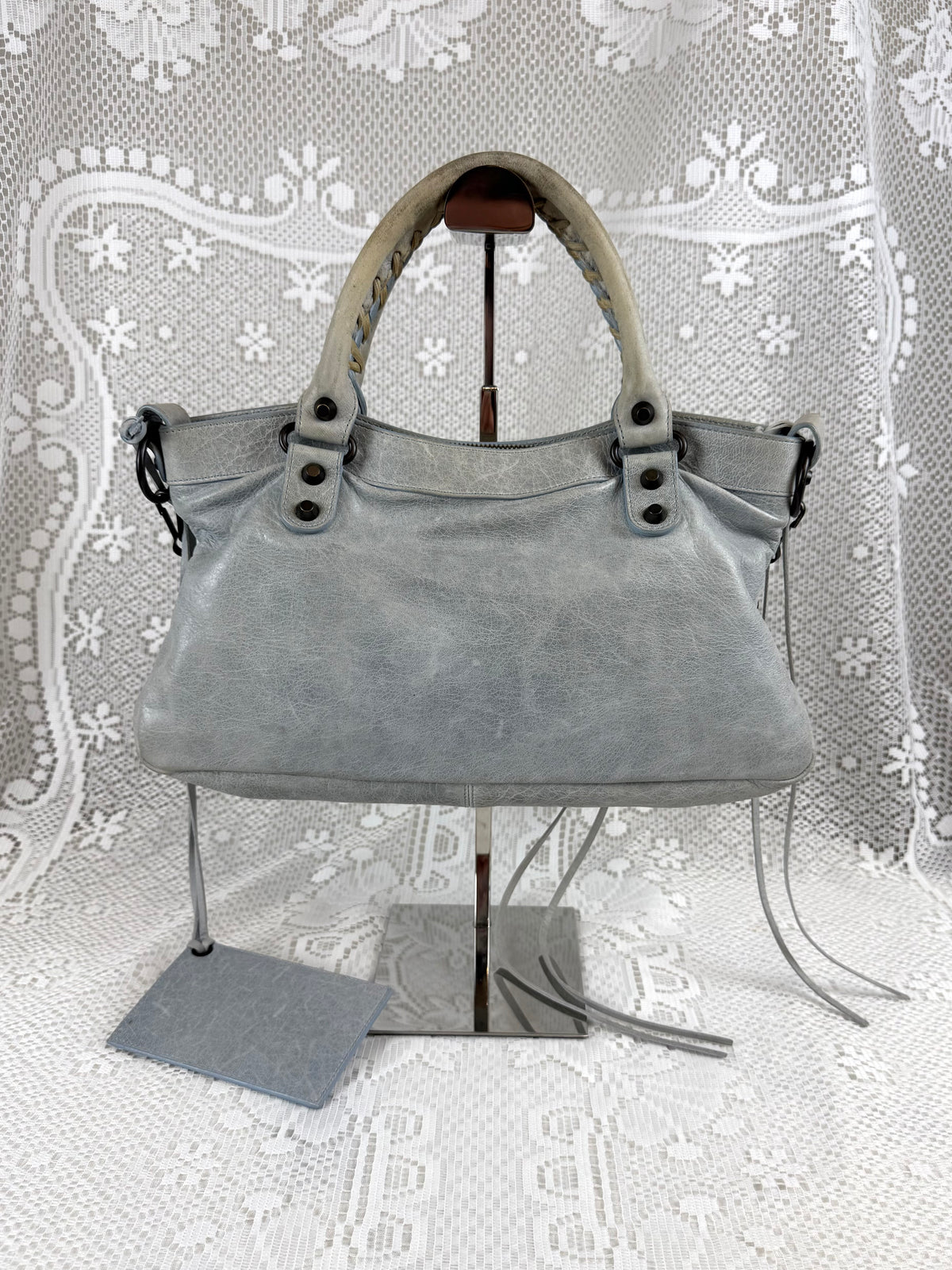 Vintage 2009 Balenciaga “The First” 2-Way Leather Bag Pale Blue