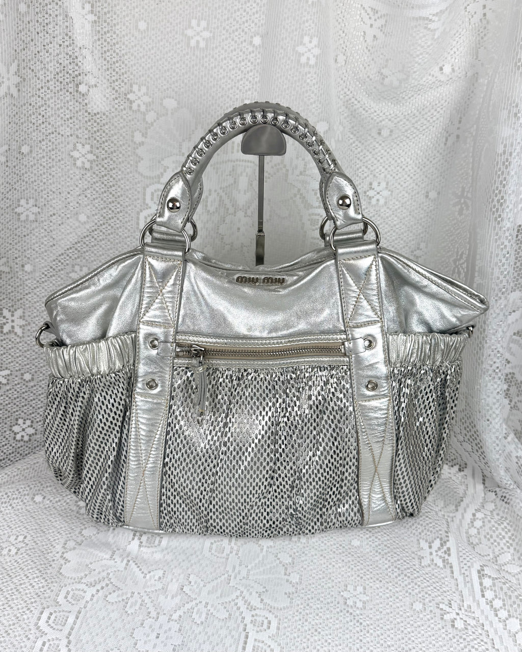 Vintage 00s Miu Miu Metallic Silver Mesh Bag Large