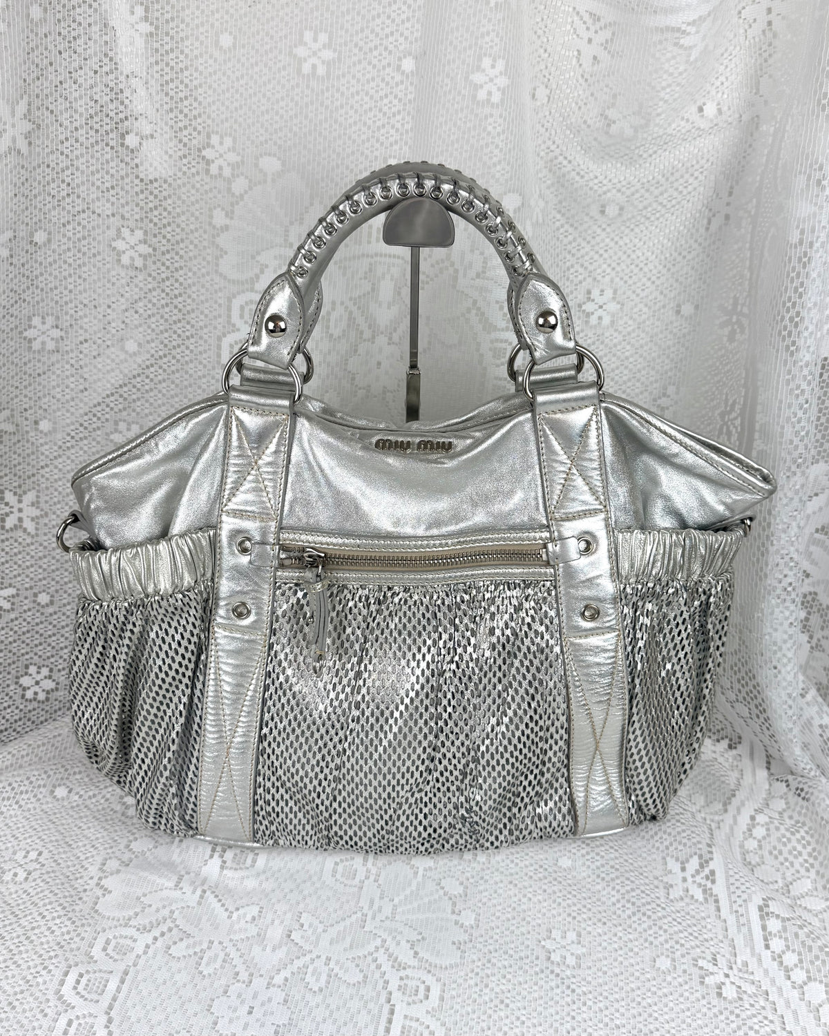 Vintage 00s Miu Miu Metallic Silver Mesh Bag Large