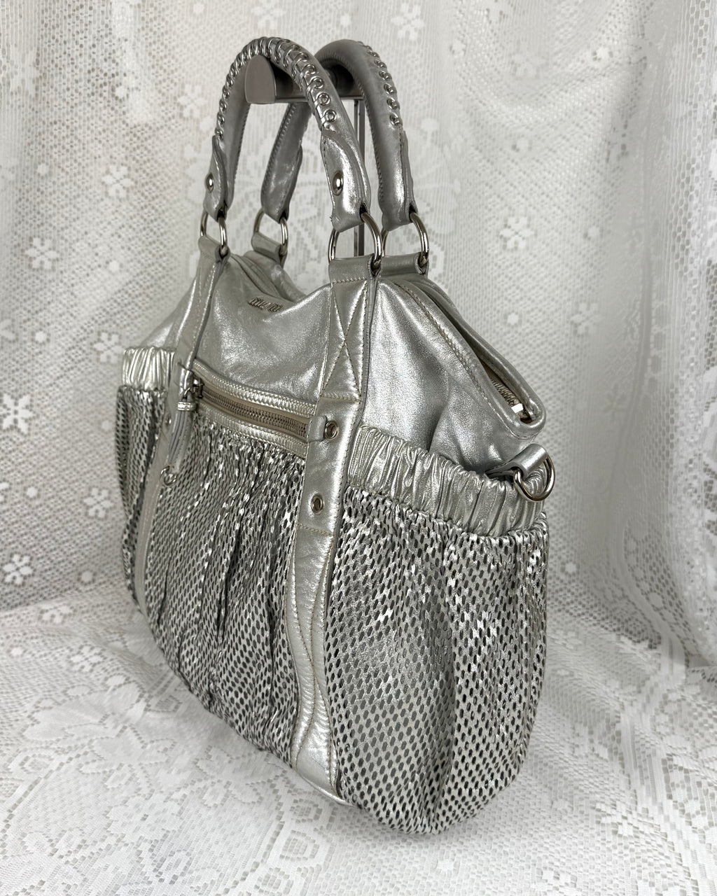 Vintage 00s Miu Miu Metallic Silver Mesh Bag Large