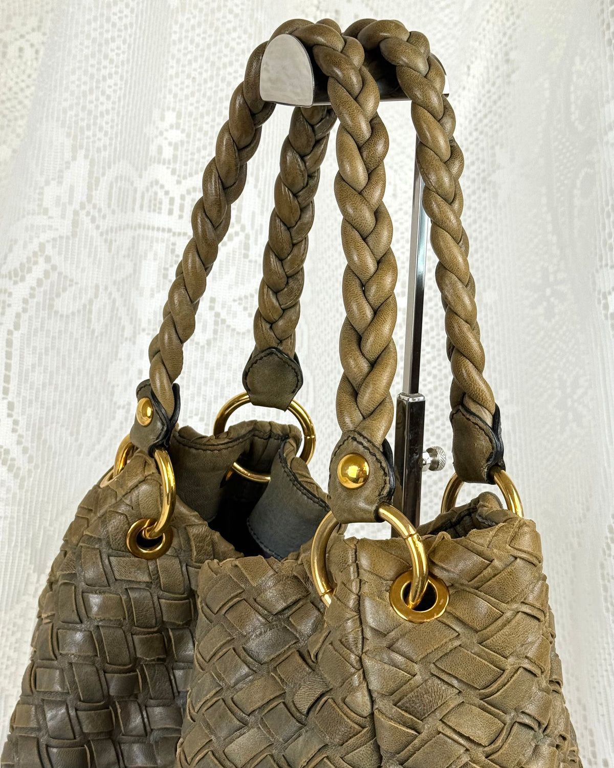 Vintage 00s Miu Miu Woven Leather Shoulder Bag