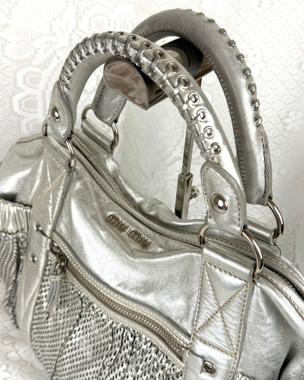 Vintage 00s Miu Miu Metallic Silver Mesh Bag Large