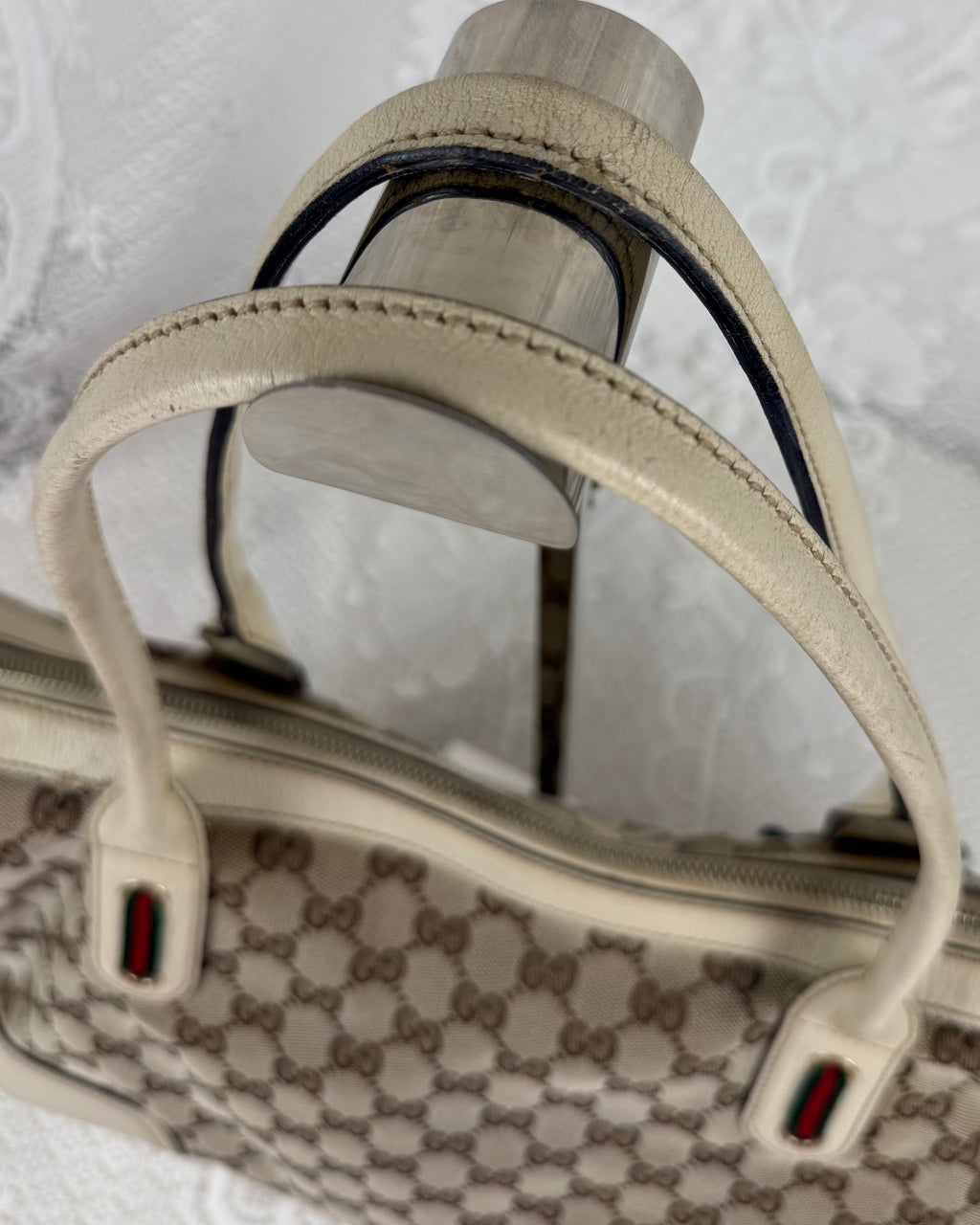 Vintage 00s Gucci Princy GG Canvas Leather Tote Bag White