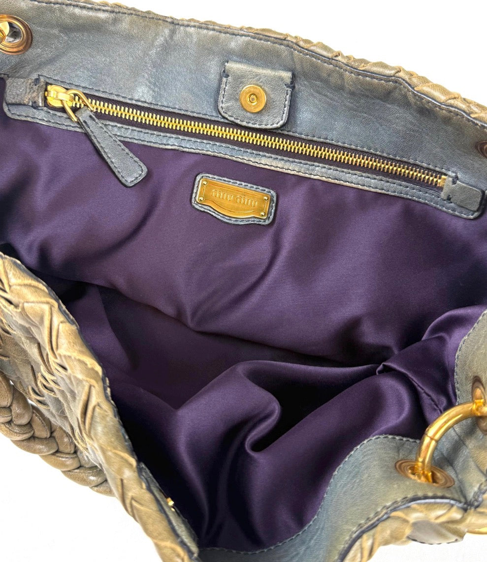 Vintage 00s Miu Miu Woven Leather Shoulder Bag