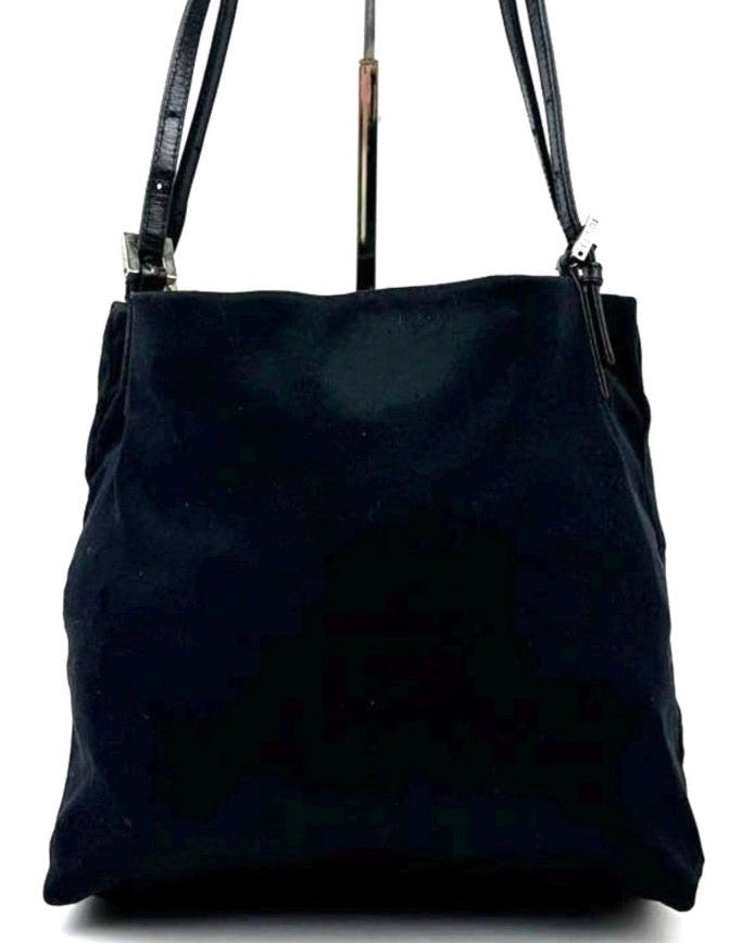 Vintage 90s Fendi Black Shoulder Bag with Silver Zucca FF