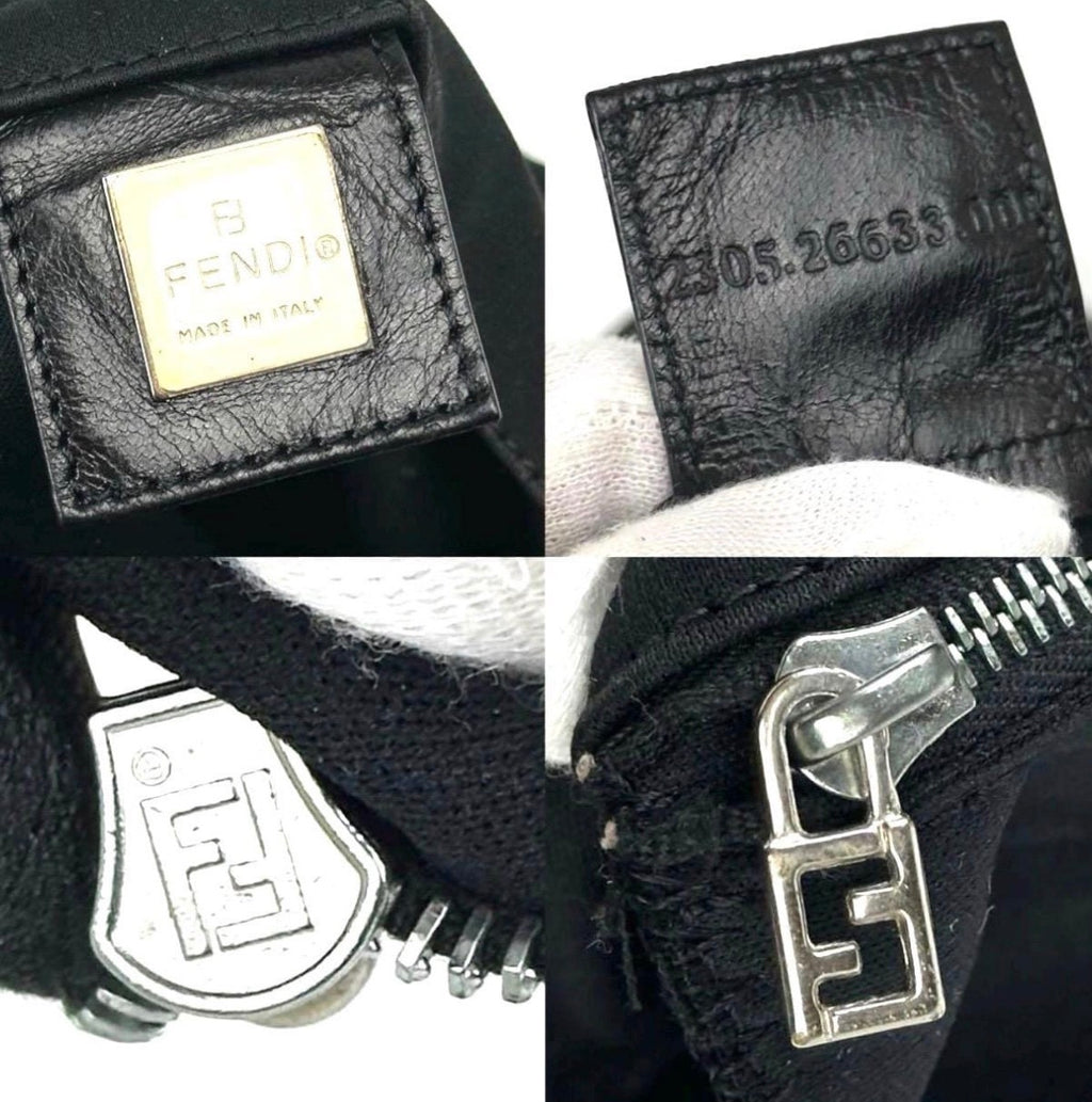 Vintage 90s Fendi Black Shoulder Bag with Silver Zucca FF