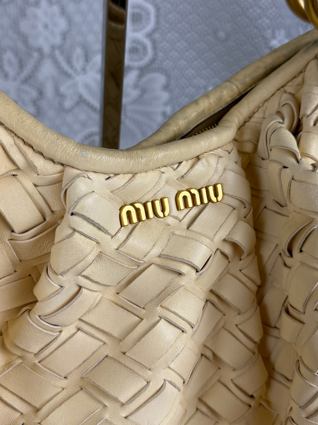 Vintage 00s Miu Miu Butter Yellow Woven Leather Shoulder Bag
