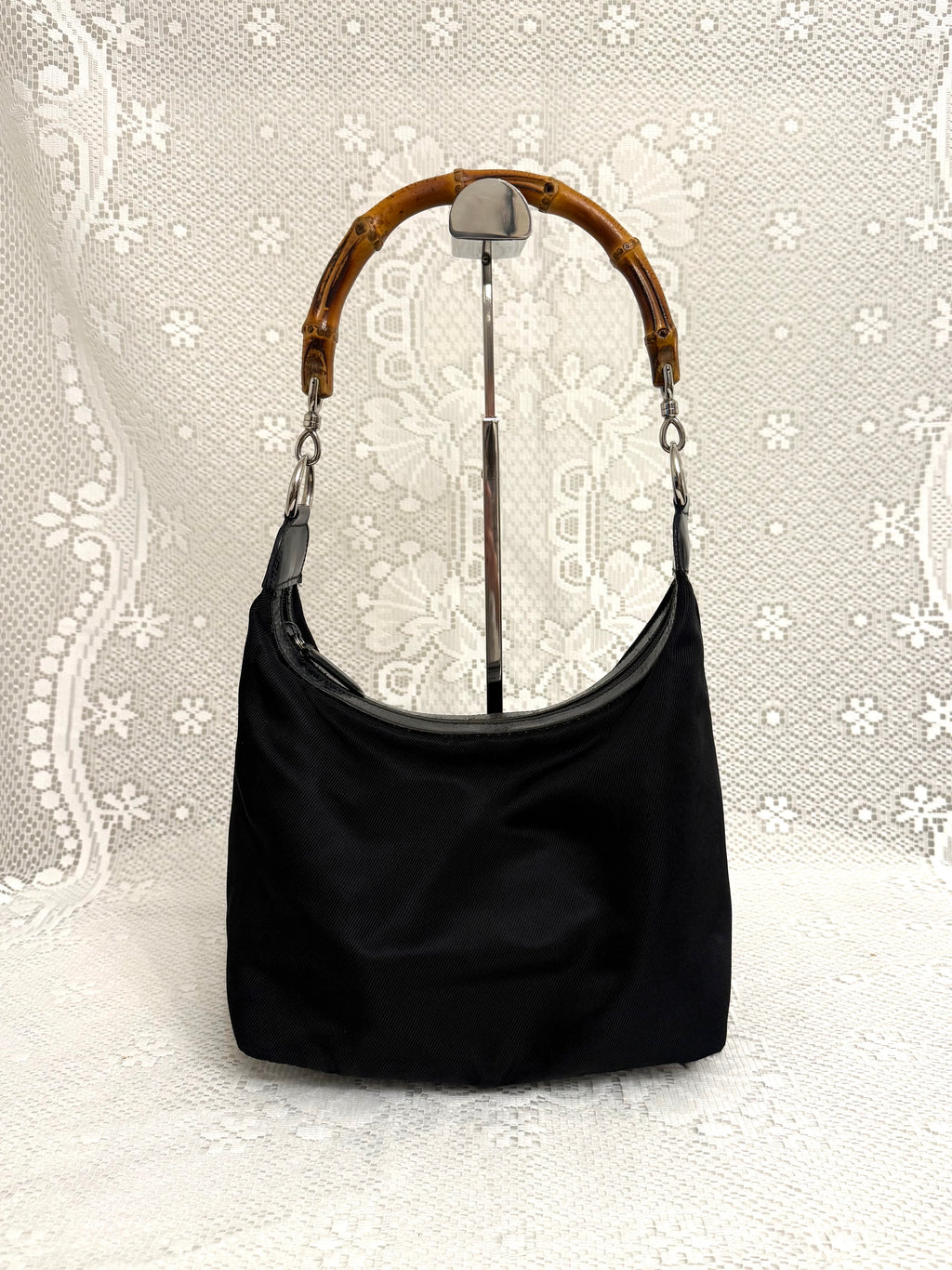 Vintage Gucci Black Hobo Bag with Bamboo Top Handle