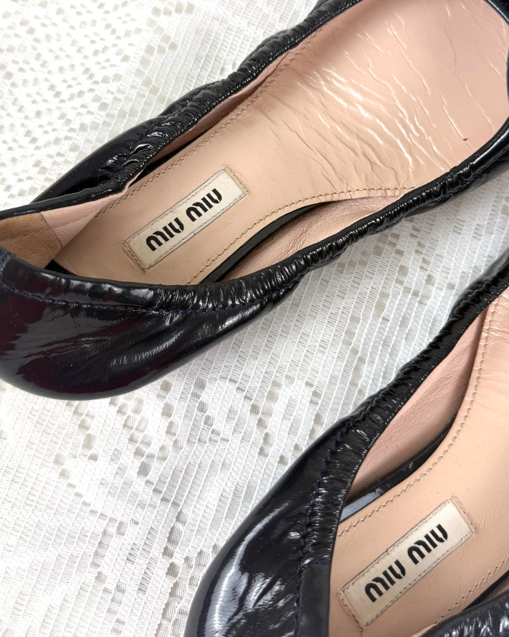 Vintage 00s Miu Miu Black Leather Ballet Flats Size 6.5