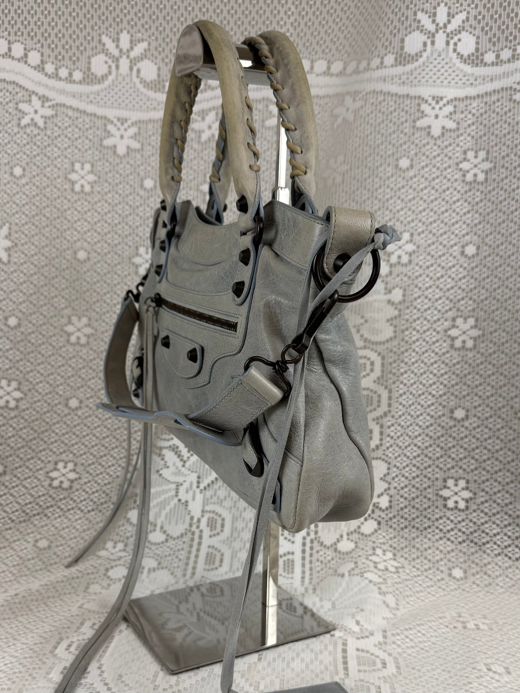 Vintage 2009 Balenciaga “The First” 2-Way Leather Bag Pale Blue
