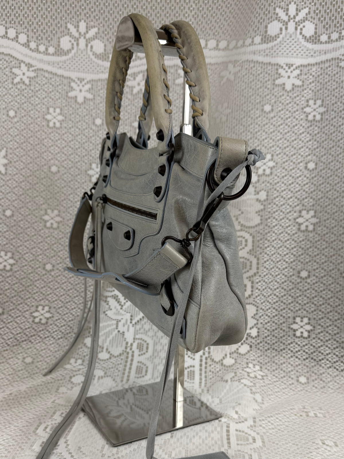 Vintage 2009 Balenciaga “The First” 2-Way Leather Bag Pale Blue