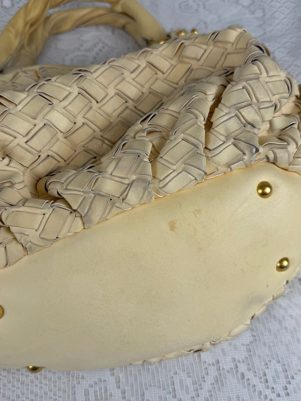 Vintage 00s Miu Miu Butter Yellow Woven Leather Shoulder Bag