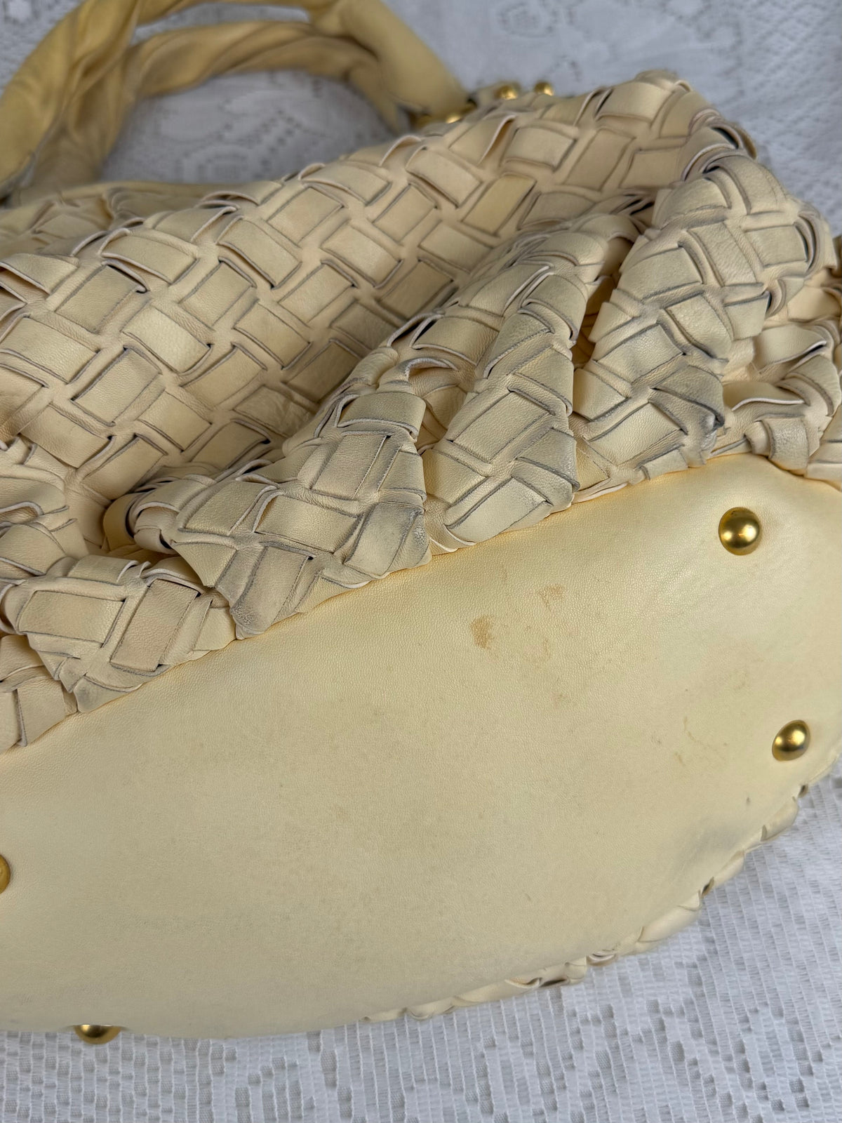 Vintage 00s Miu Miu Butter Yellow Woven Leather Shoulder Bag