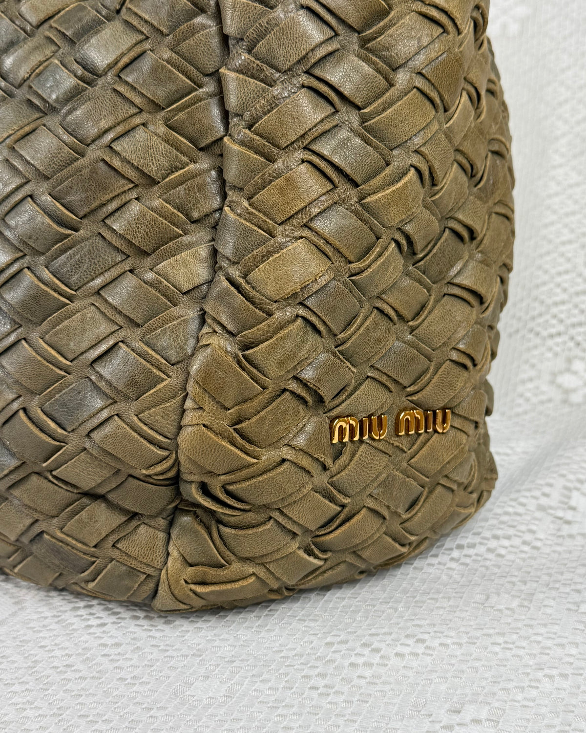 Vintage 00s Miu Miu Woven Leather Shoulder Bag