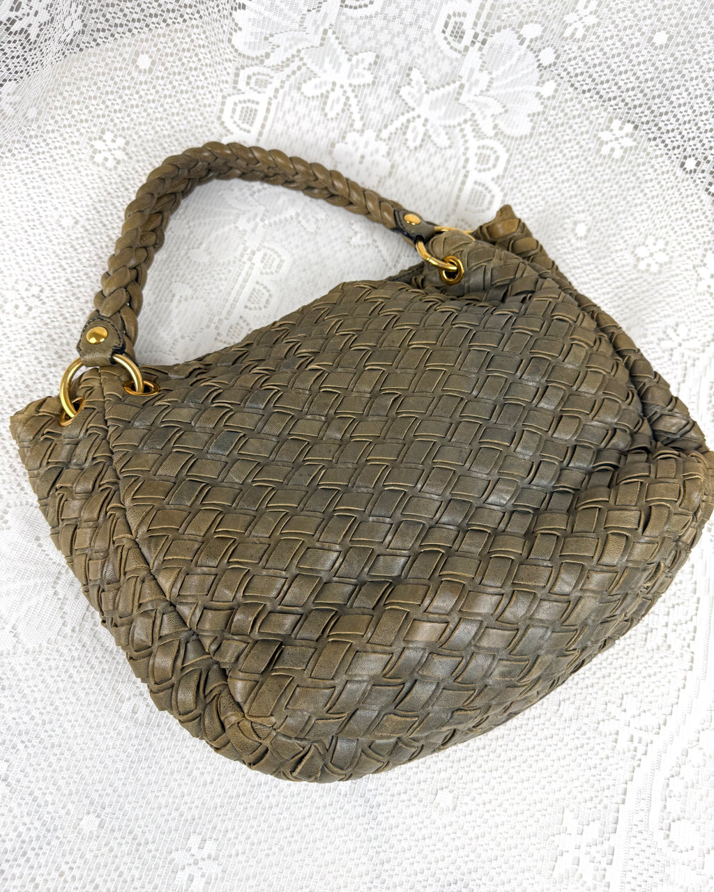 Vintage 00s Miu Miu Woven Leather Shoulder Bag