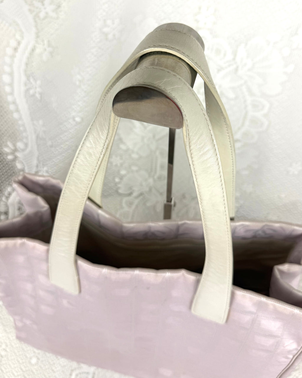 Vintage 2004 Chanel CC Travel Line Tote Bag Pink + White