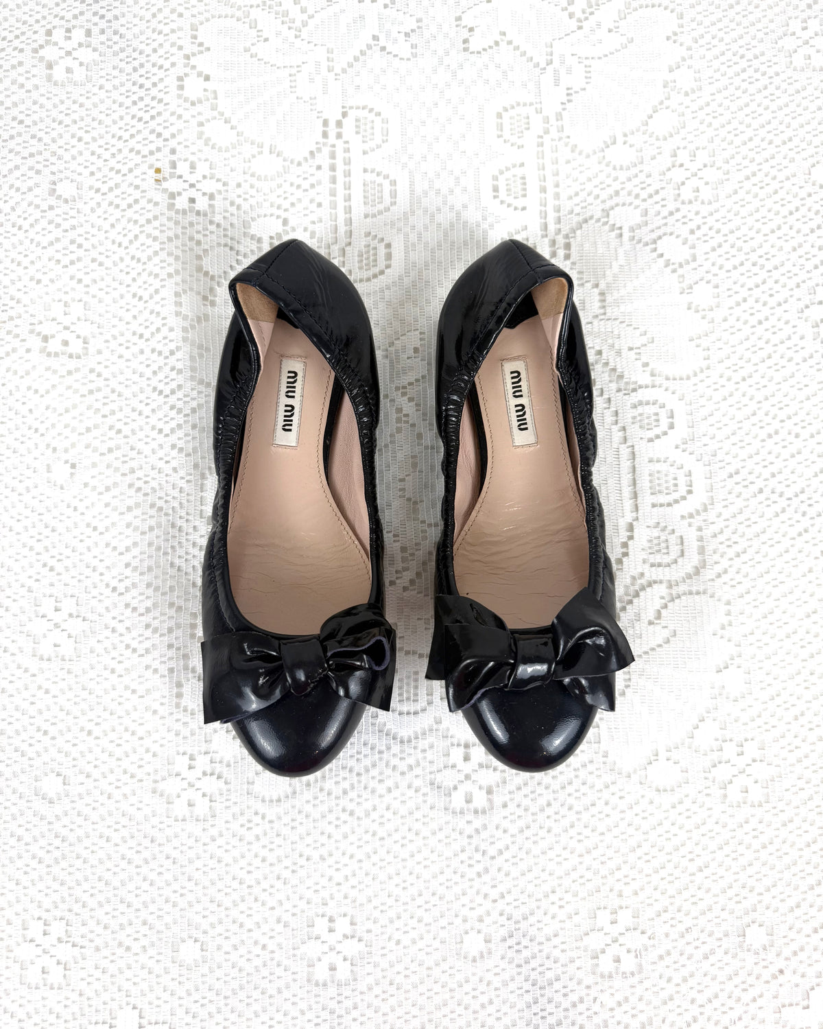Vintage 00s Miu Miu Black Leather Ballet Flats Size 6.5