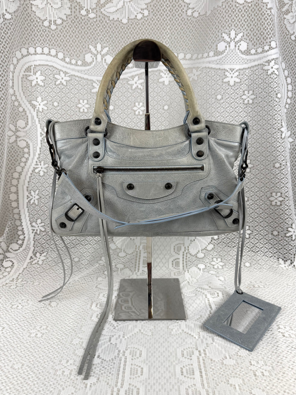 Vintage 2009 Balenciaga “The First” 2-Way Leather Bag Pale Blue