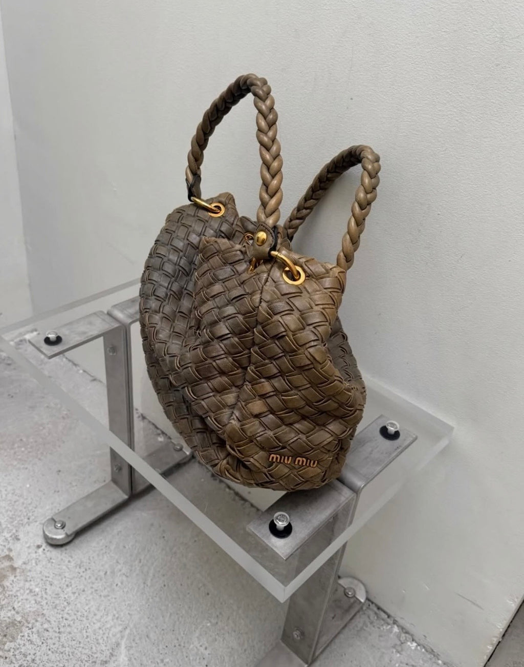 Vintage 00s Miu Miu Woven Leather Shoulder Bag