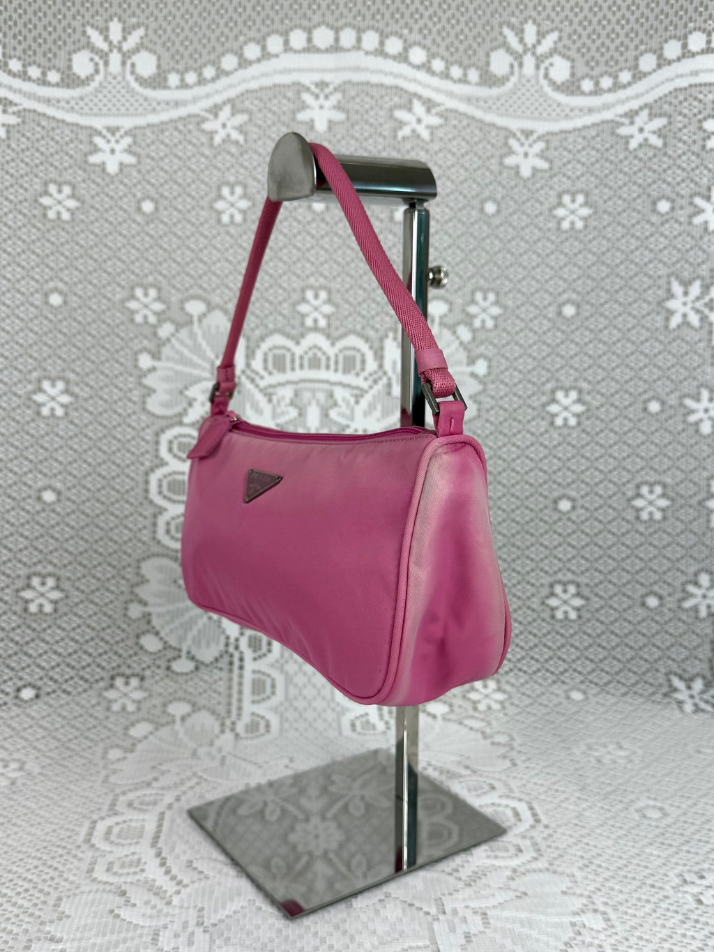 Vintage 90s Prada Pink Nylon Shoulder Bag