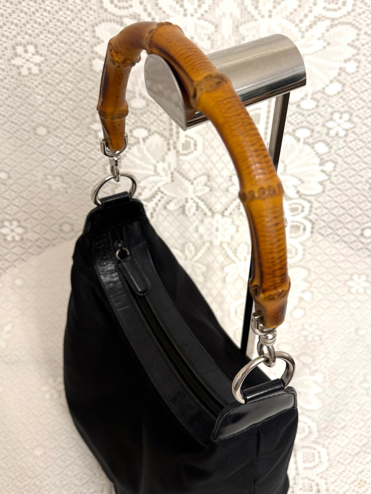 Vintage Gucci Black Hobo Bag with Bamboo Top Handle