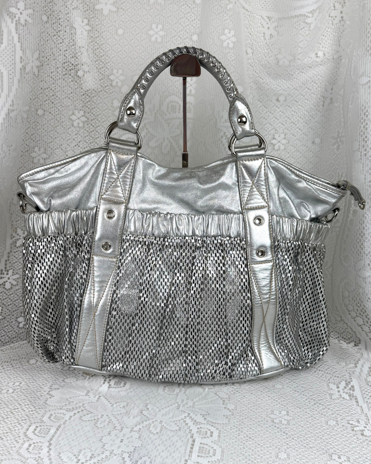 Vintage 00s Miu Miu Metallic Silver Mesh Bag Large