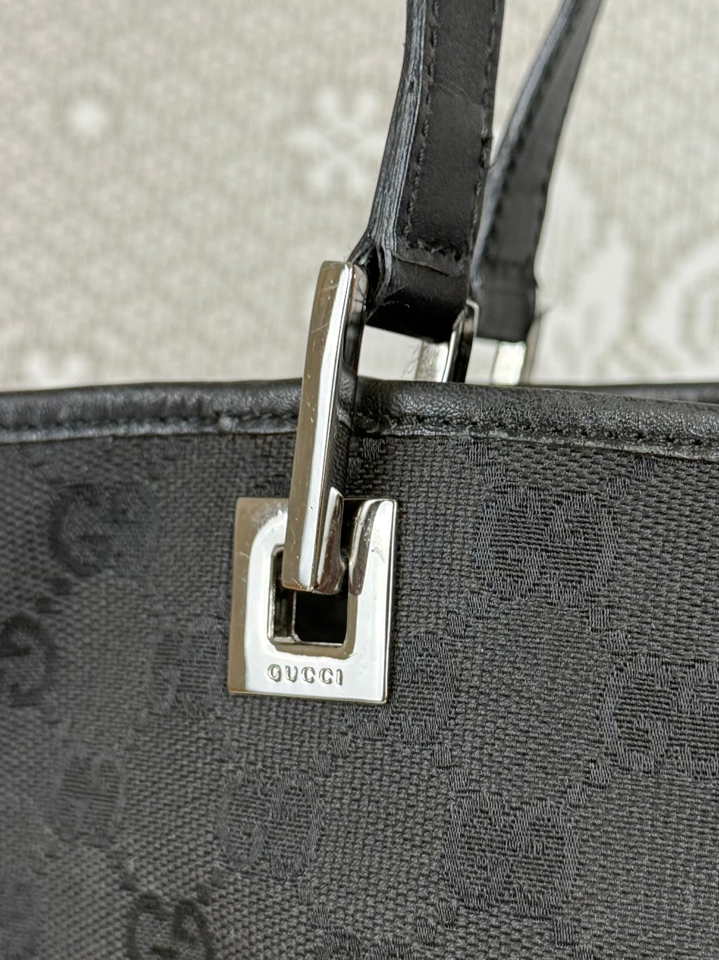 Vintage 00s Gucci GG Monogram Tote Bag Black + Silver Hardware