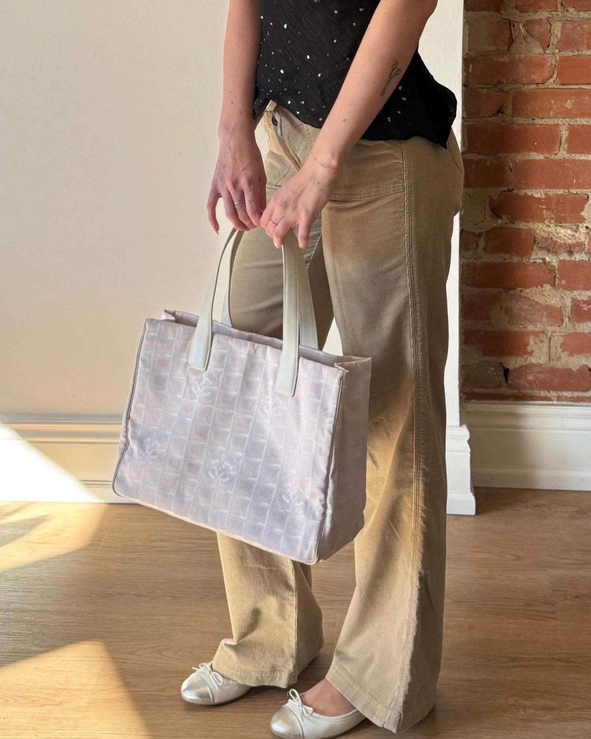Vintage 2004 Chanel CC Travel Line Tote Bag Pink + White
