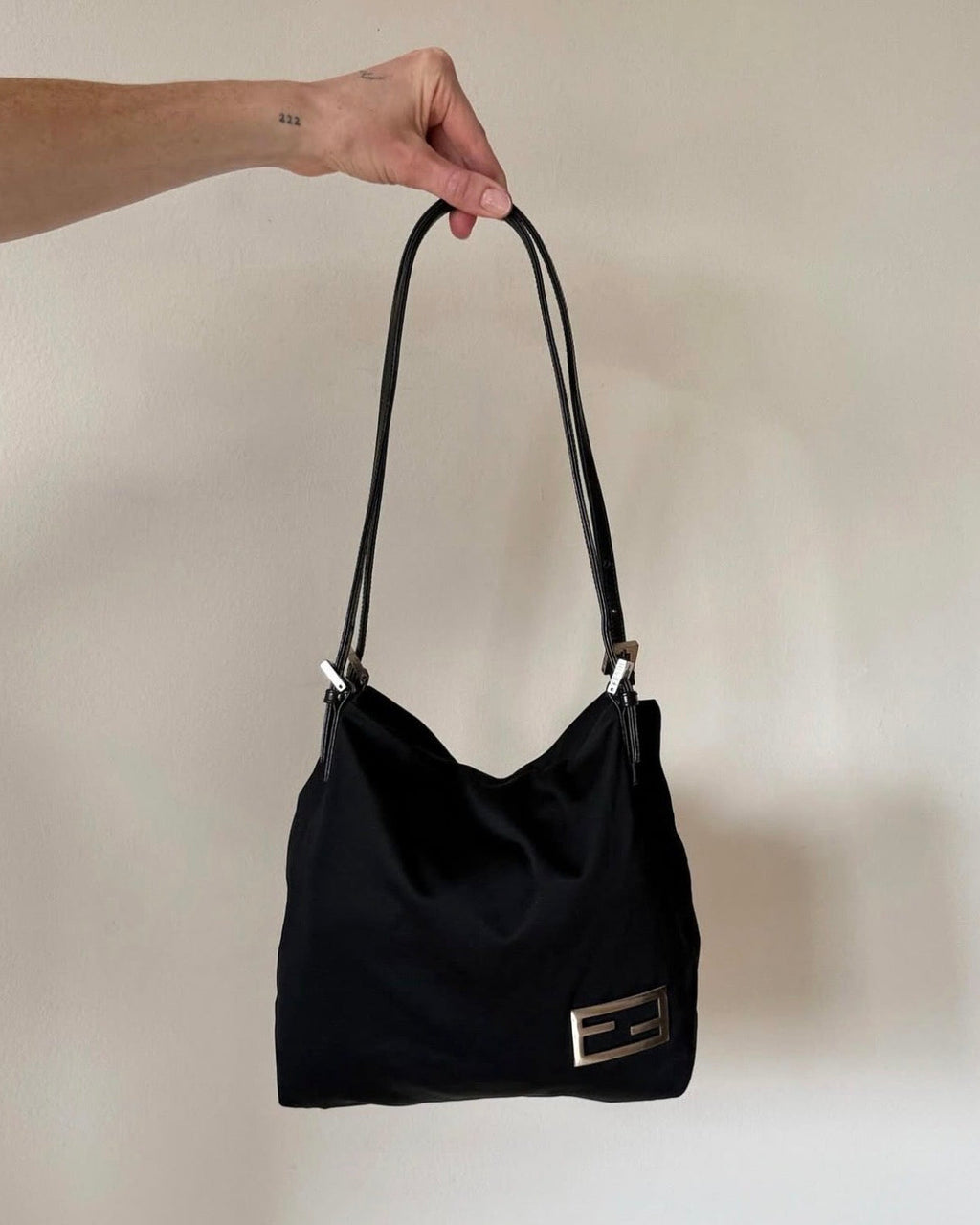 Vintage 90s Fendi Black Shoulder Bag with Silver Zucca FF