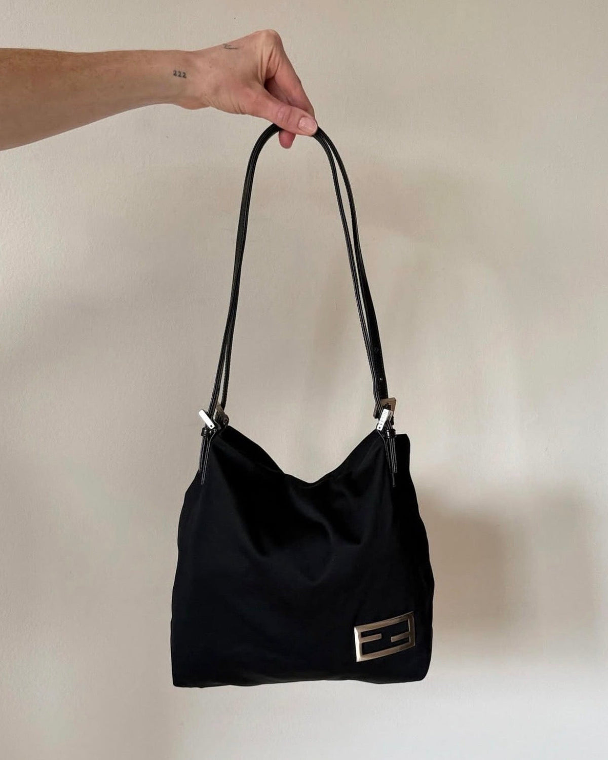 Vintage 90s Fendi Black Shoulder Bag with Silver Zucca FF
