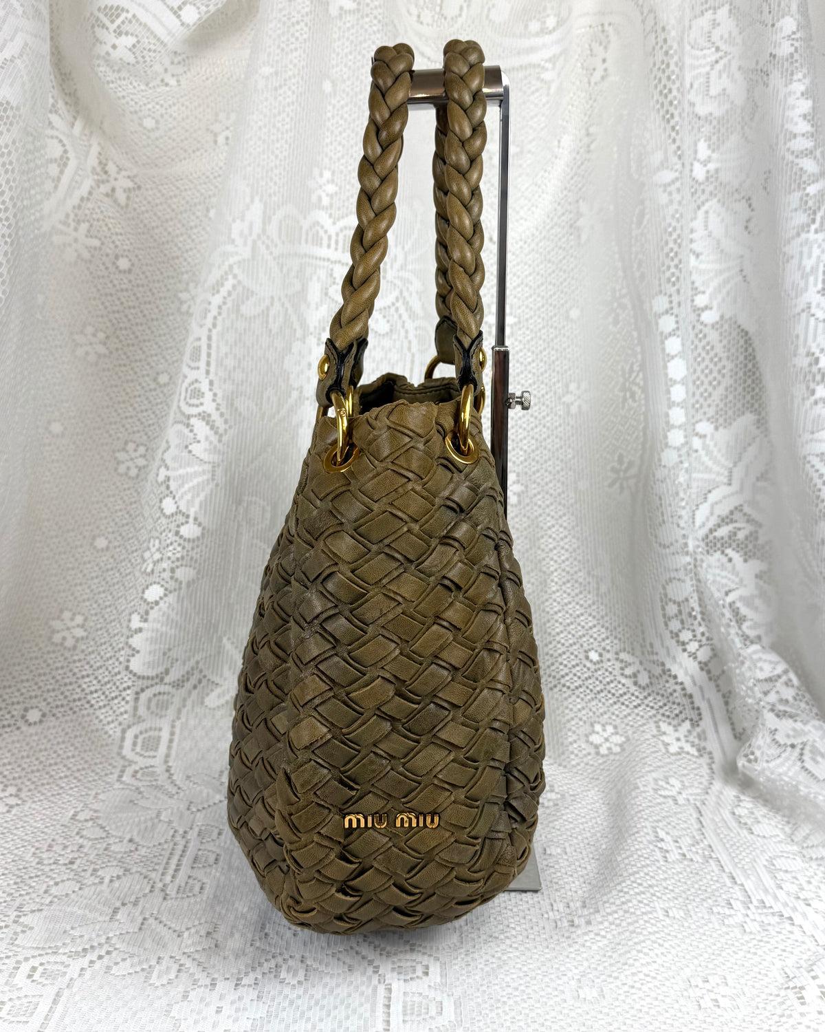 Vintage 00s Miu Miu Woven Leather Shoulder Bag