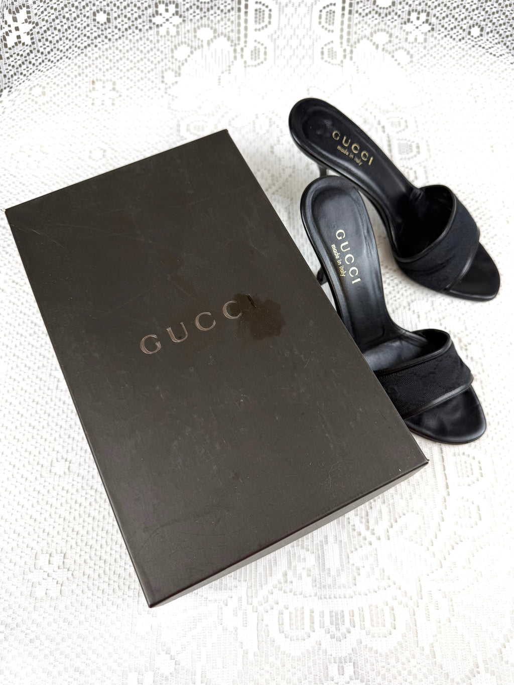 Vintage 00s Gucci Black Monogram Heels - Size 5