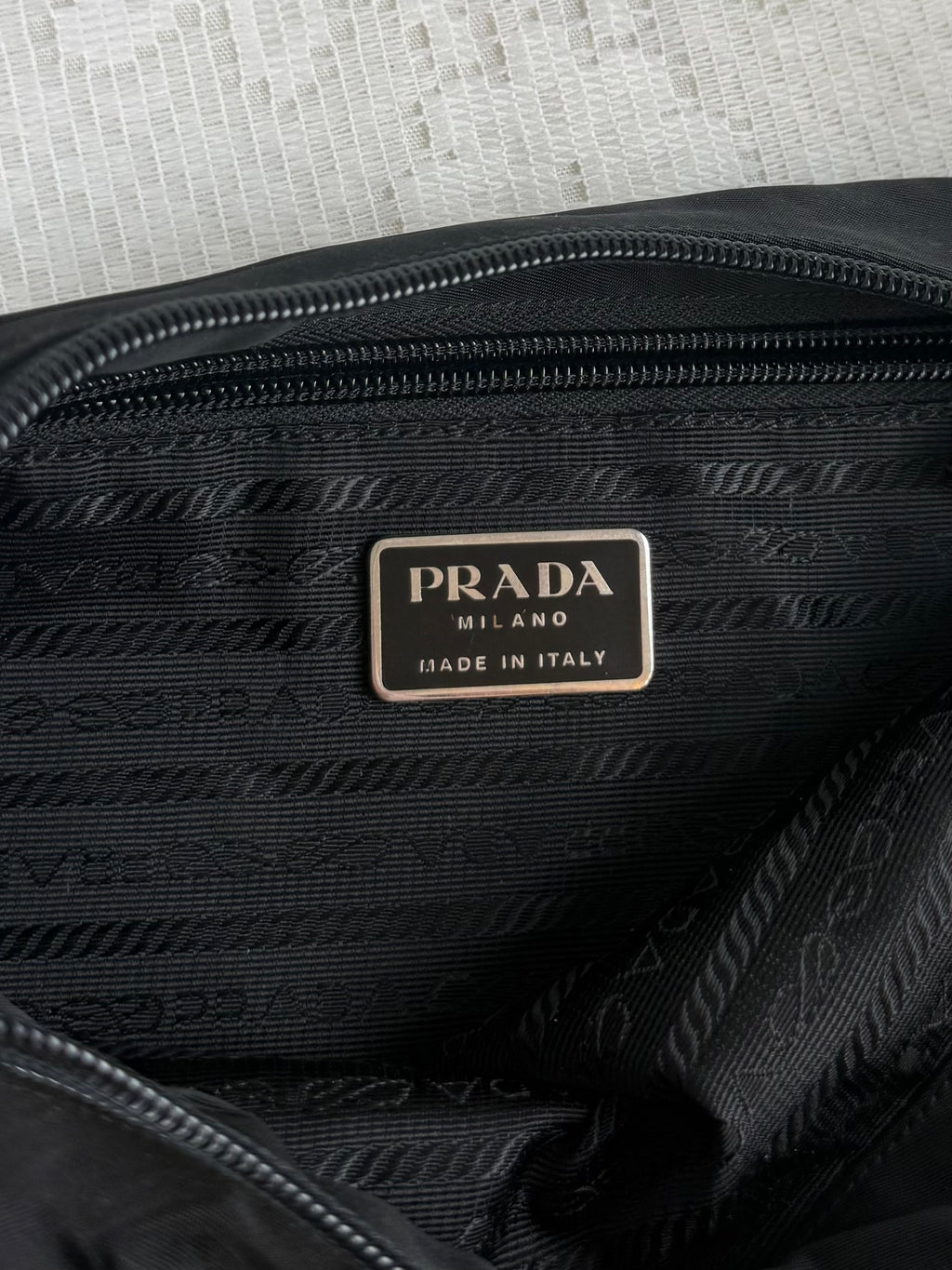 Vintage 90s Prada Nylon Shoulder Bag with Acrylic Top Handle