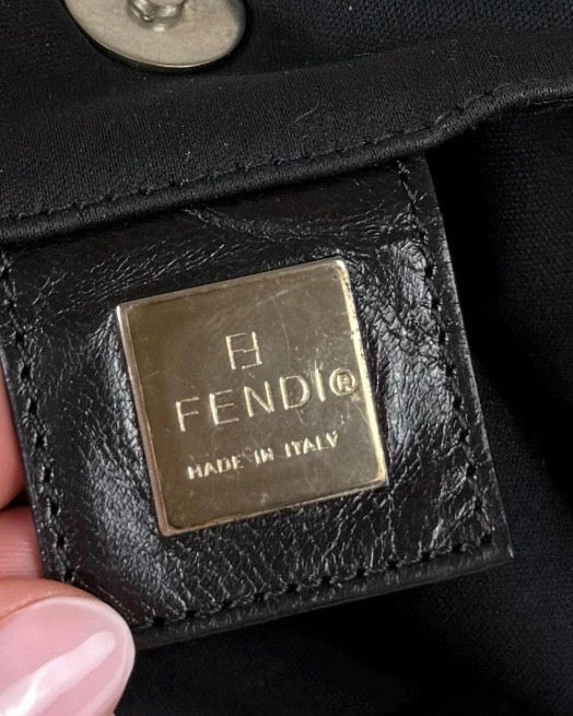 Vintage 90s Fendi Black Shoulder Bag with Silver Zucca FF