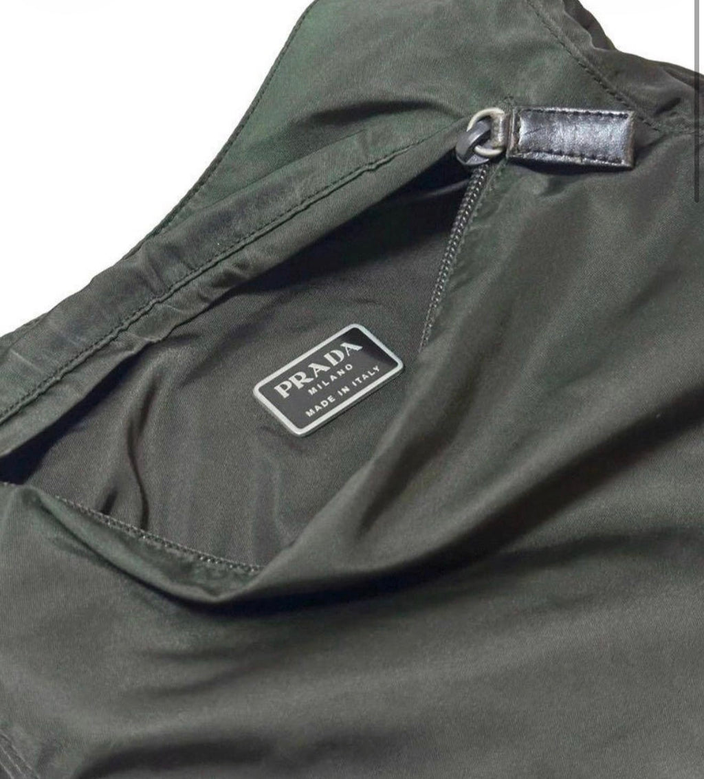 Vintage 90s Prada Nylon Crossbody Bag Dark Green