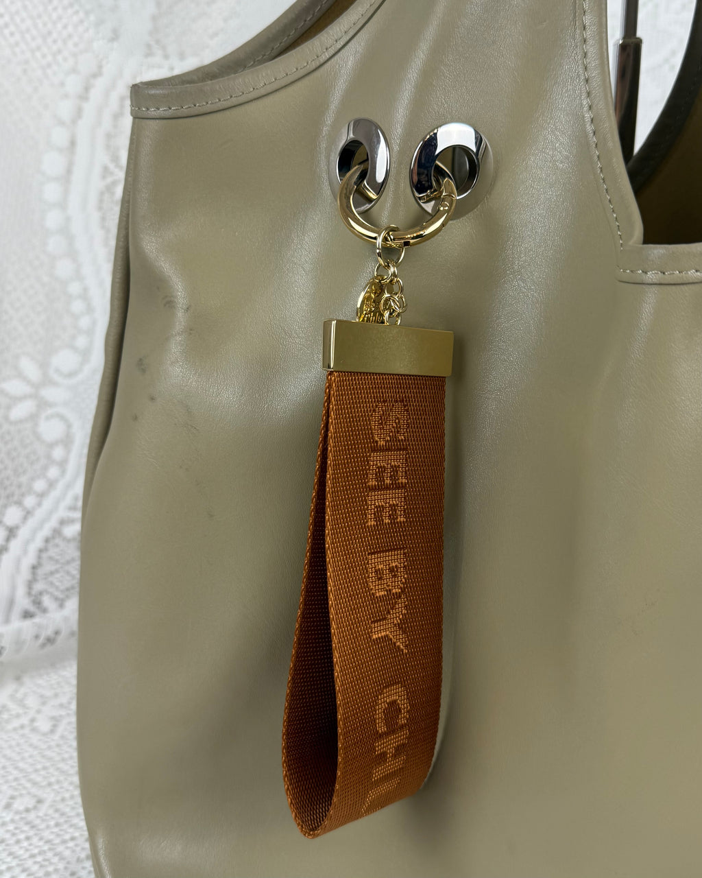 Vintage 00s SEE BY CHLOÉ Green Leather Tote with Piercing Detail