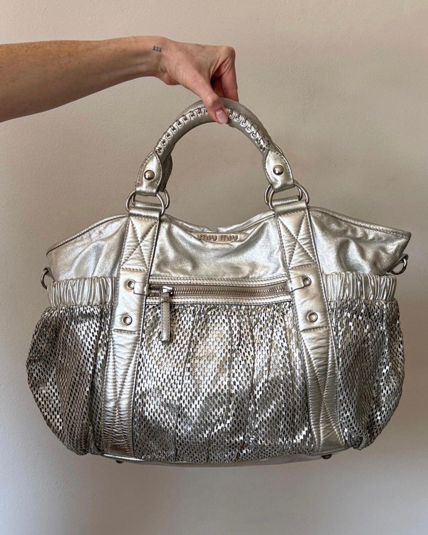 Vintage 00s Miu Miu Metallic Silver Mesh Bag Large